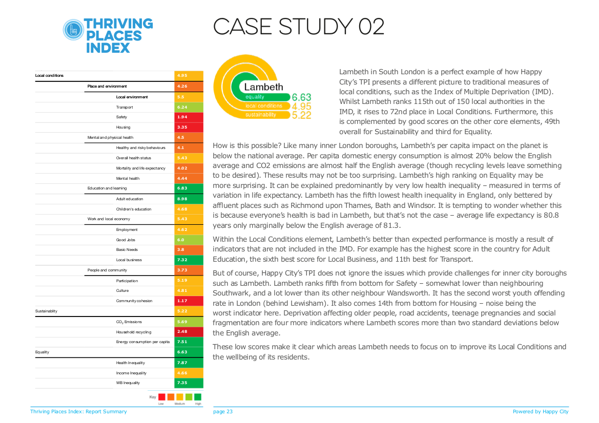 Étude de cas du Thriving places index : commune de Lambeth