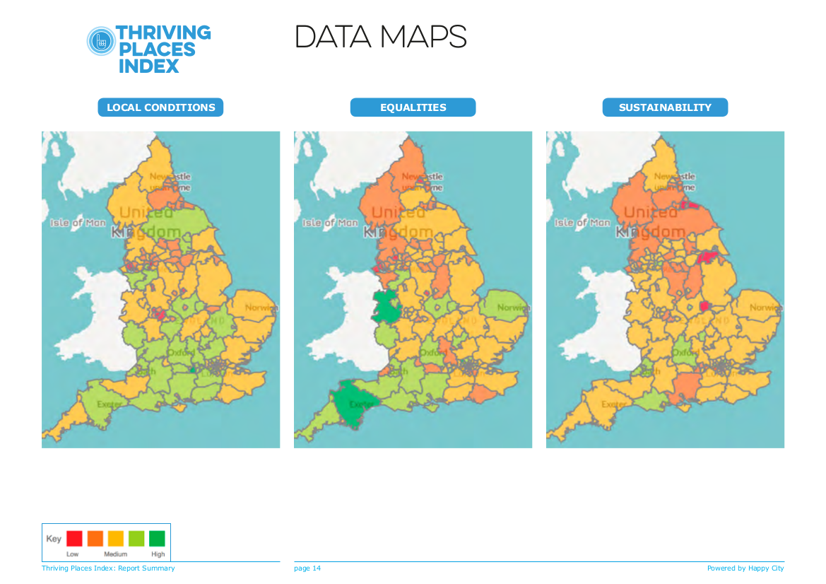 Cartographie des communes britanniques selon le Thriving places index